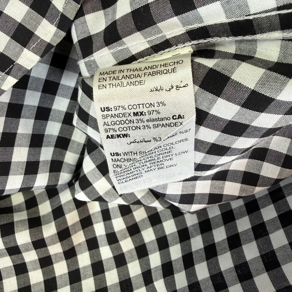 Chico's Button Down Shirt Women 3 Black White Gingham Striped Office Preppy - Picture 4 of 10